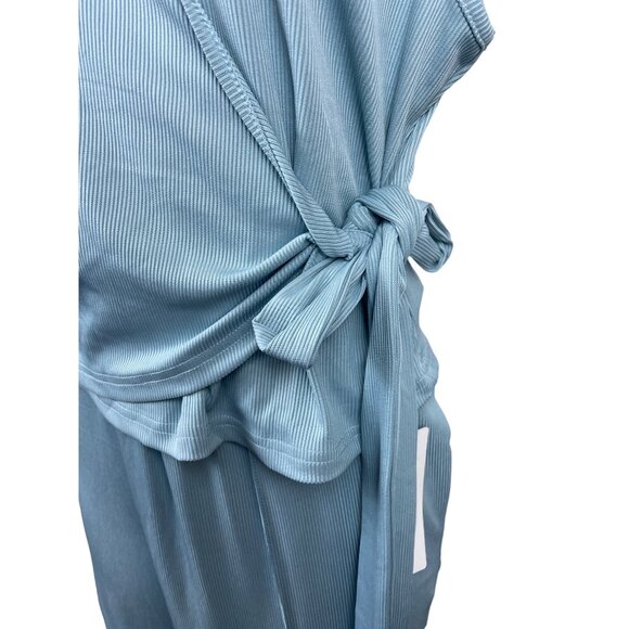 Yozy Light Blue Sleeveless Casual Set with Tie Waist Wide and Leg Sz XXL - New - Picture 4 of 10